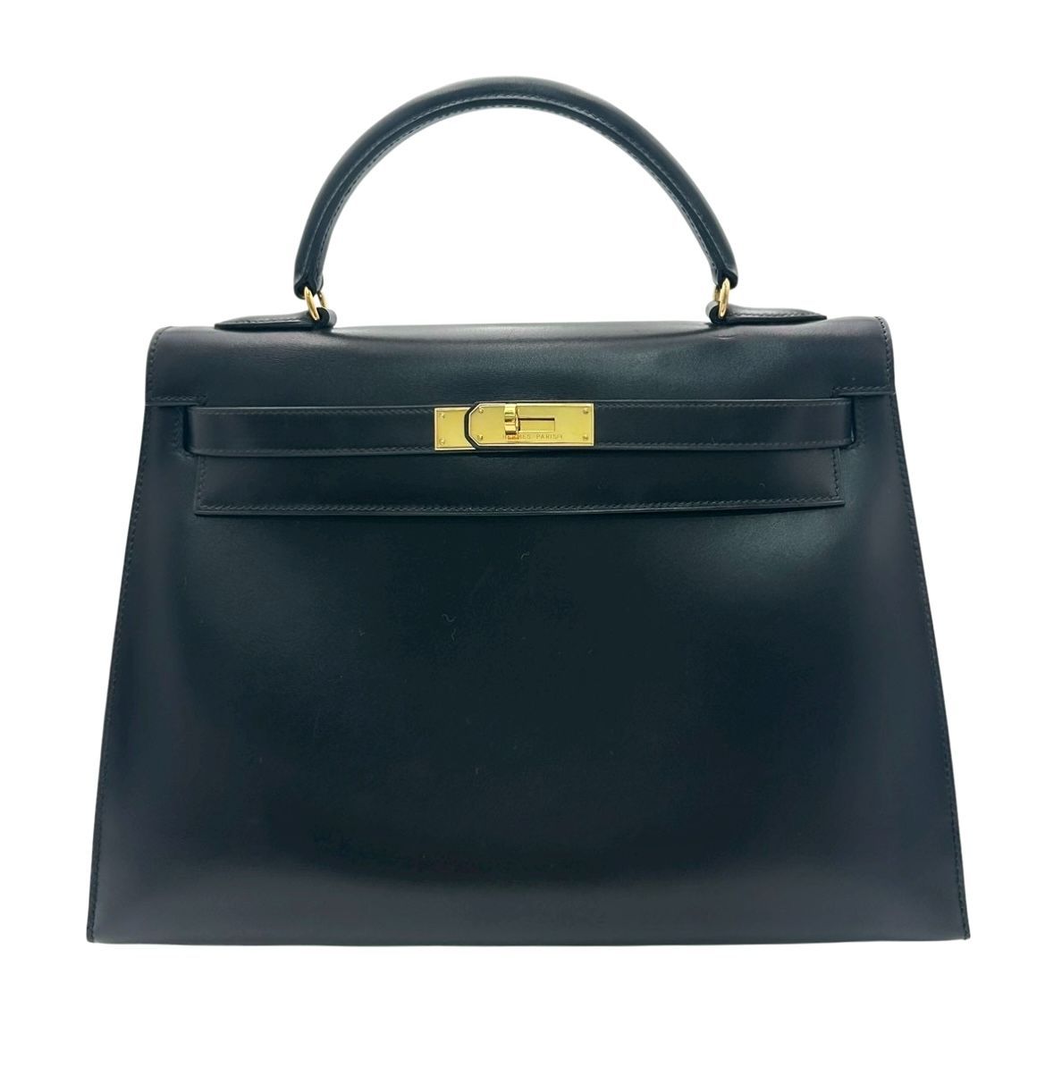 HERMES：エルメス　ケリー 32 外縫い ボックスカーフ ブラック G金具 〇W刻印