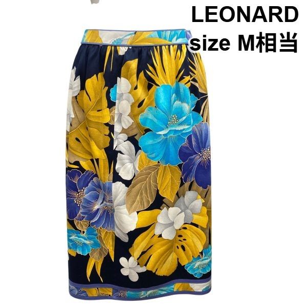 □ レオナール LEONARD タイトスカート 膝丈 バックファスナー ボタニカルプリント 総柄 裏地あり マルチカラー 綿 M レディース Z6C513