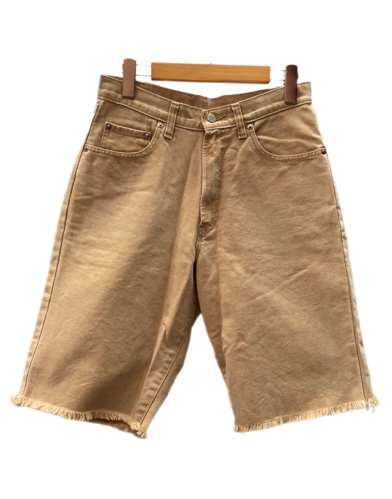 ダブルアールエル RRL 90s Denim Half Pants デニム ハーフ パンツ ジップフライ カットオフ ワーク 短パン 薄茶 ロゴ ハーフパンツ ベージュ サイズ28×30 104MB-585