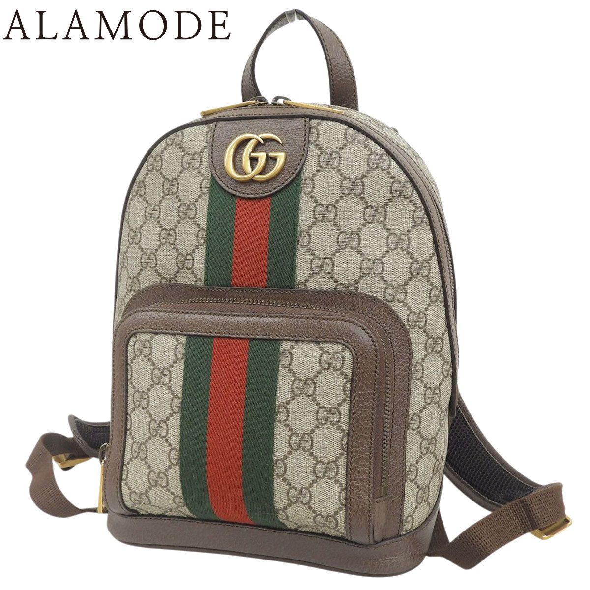 GUCCI(グッチ) オフィディア GG スモール バックパック リュックサック 肩掛け シェリーライン GGスプリームキャンバス レザー ベージュ/エボニー ブラウン茶 ゴールド金具 547965 レディース 40802196324【中古】【アラモード】