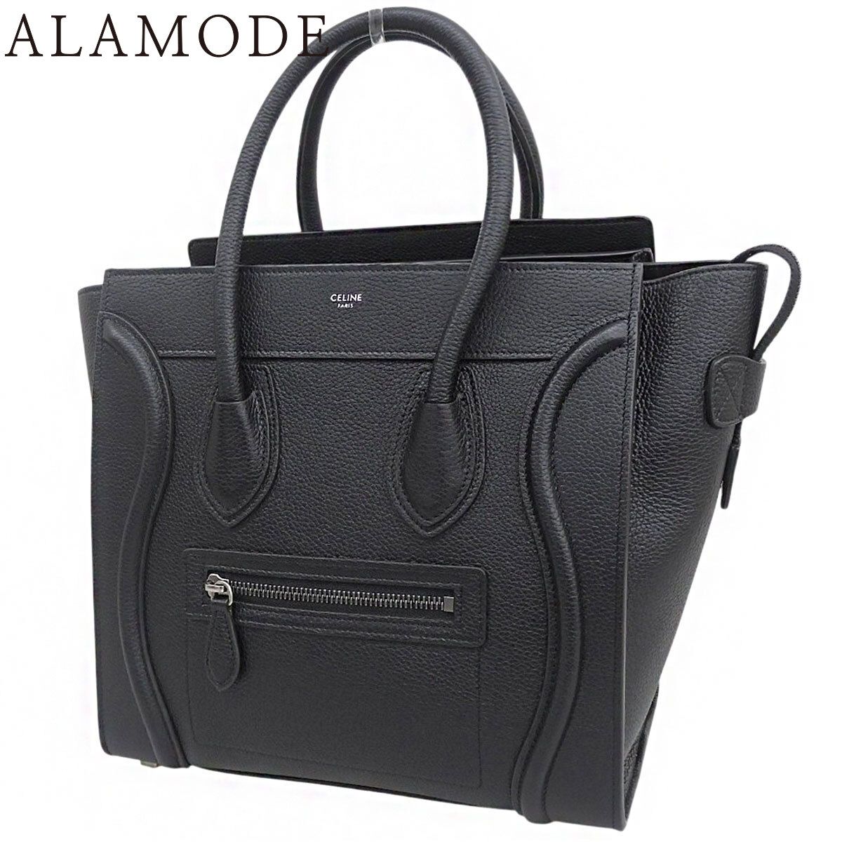 CELINE(セリーヌ) ラゲージ マイクロショッパー ハンドバッグ トートバッグ ドラムドカーフスキン ブラック黒 マットシルバー金具 189793DRU.38UO レディース 40802198815【中古】【アラモード】