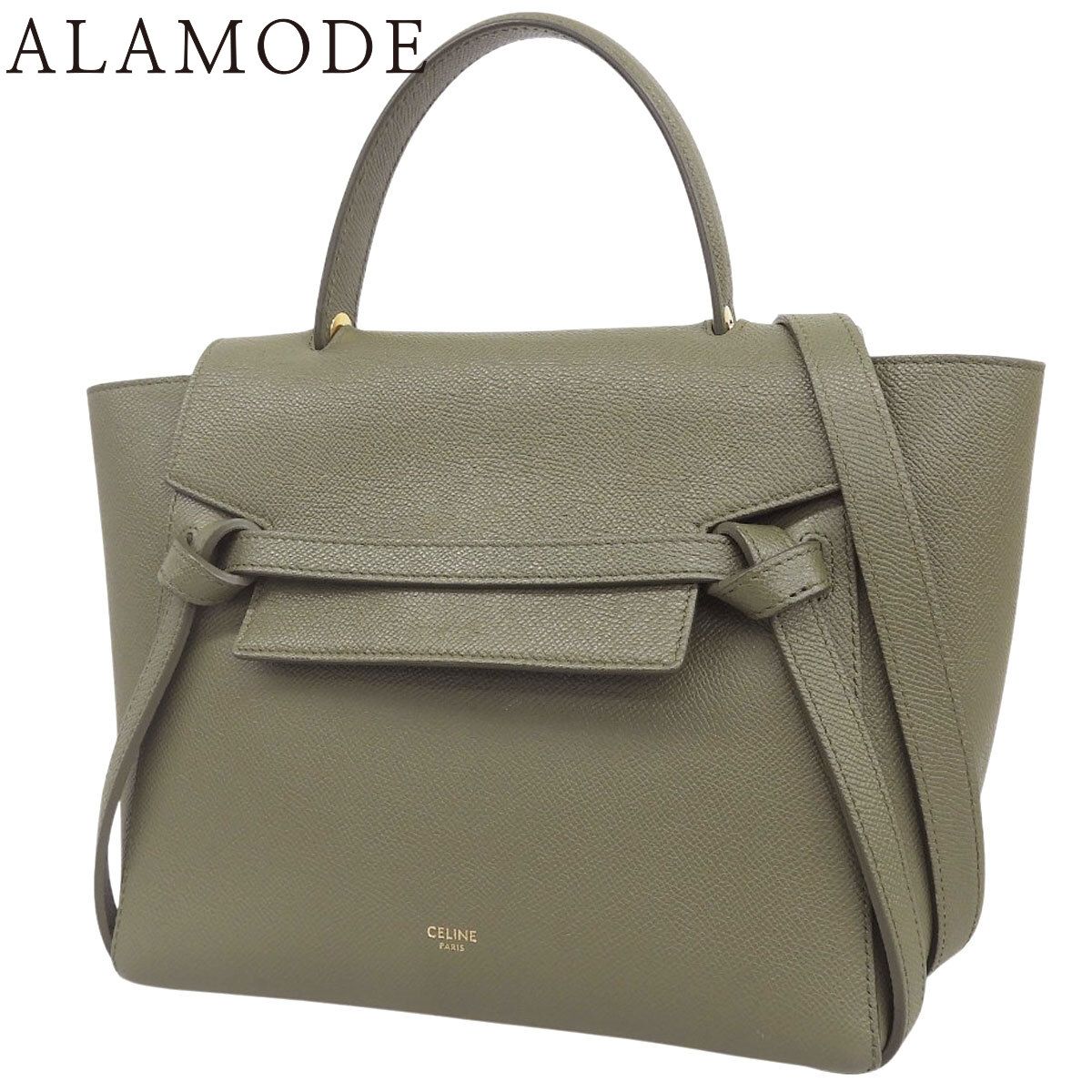 CELINE(セリーヌ) ベルトバッグ マイクロ ハンドバッグ 2WAY ショルダー 肩掛け グレインカーフレザー カーキ ゴールド金具 レディース 40802196727【中古】【アラモード】