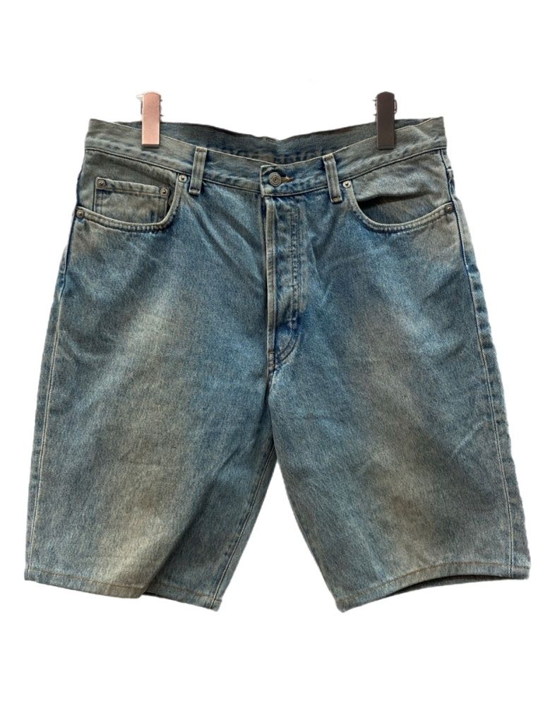 ダブルアールエル RRL 90s Denim Half Pants デニム ハーフ パンツ ボタンフライ カットオフ ワーク 短パン 加工 インディゴ 青 ロゴ ハーフパンツ ブルー サイズ34×31 104MB-586