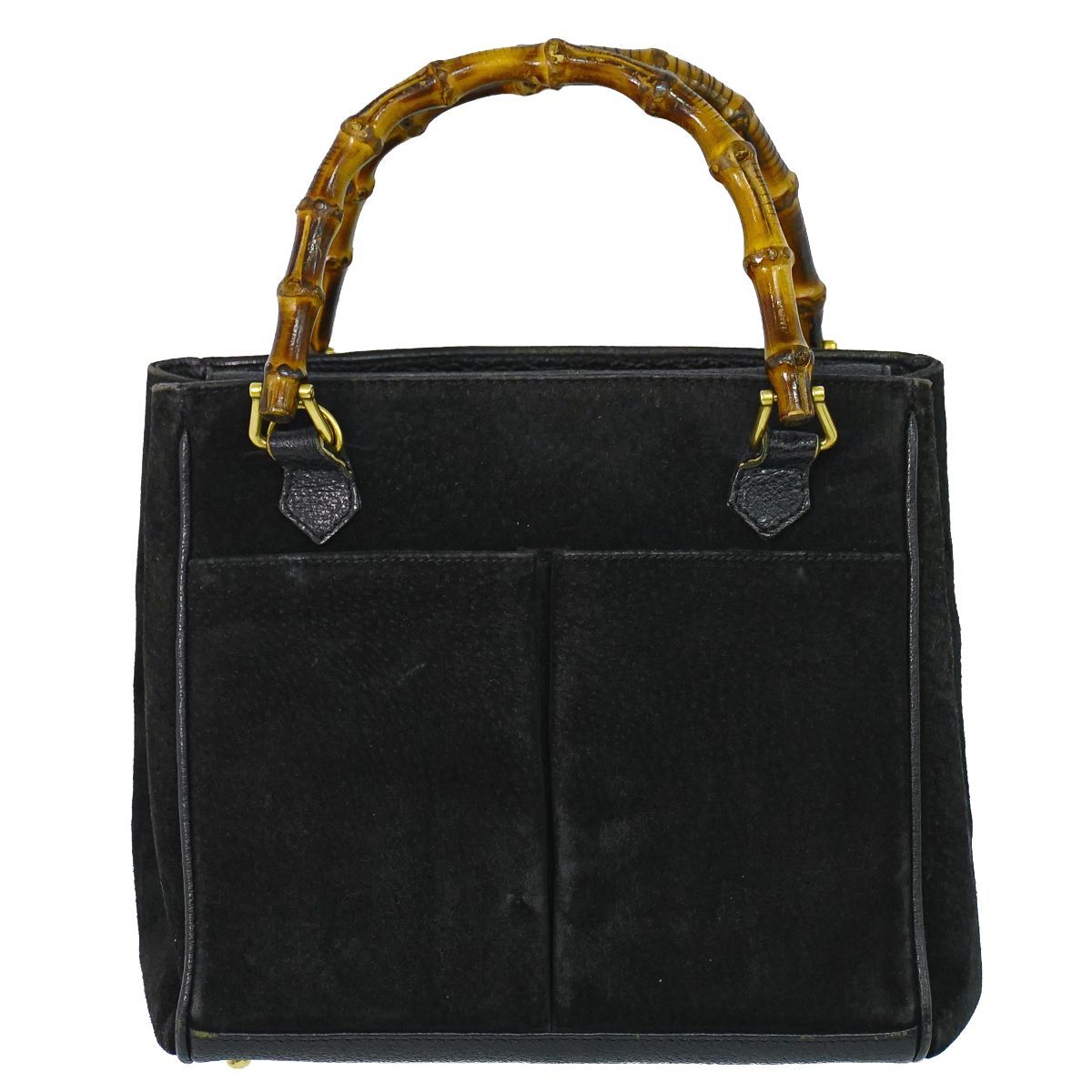 本物 グッチ GUCCI バンブー ハンドバッグ スエード レザー ブラック Bamboo バッグ 中古・