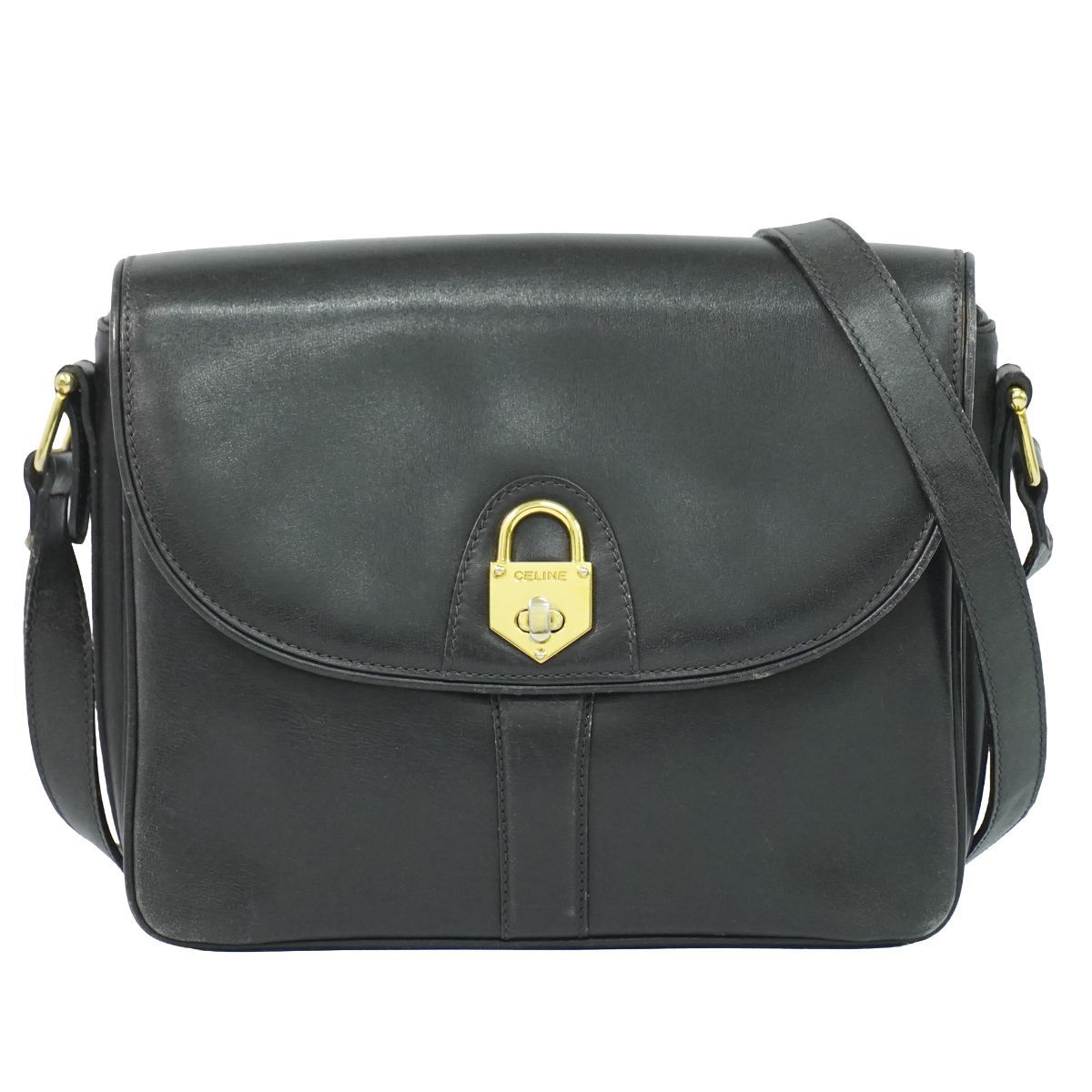 本物 セリーヌ CELINE レザー ショルダーバッグ ポシェット ブラック バッグ 中古・