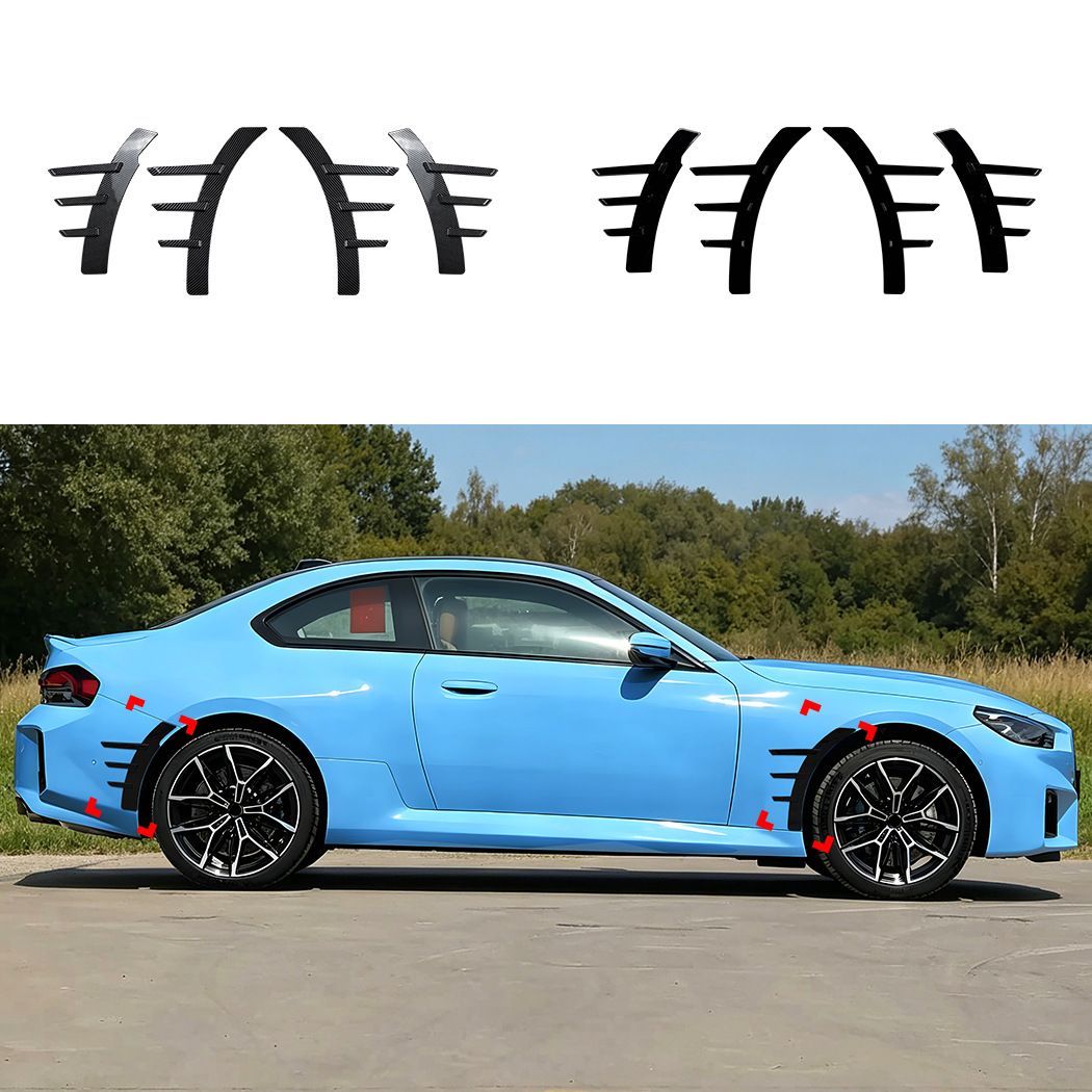 ビーエムダブリュー BMW 2シリーズ 2 Series G42 M2 G87 22年以降対応 ホイールアーチサイドフィン フェンダー装飾パーツ 車体サイドステッカー ABS製 貼り付け式 ピアノブラック カーボン調 スポーティな外観を演出する外装アクセサリー