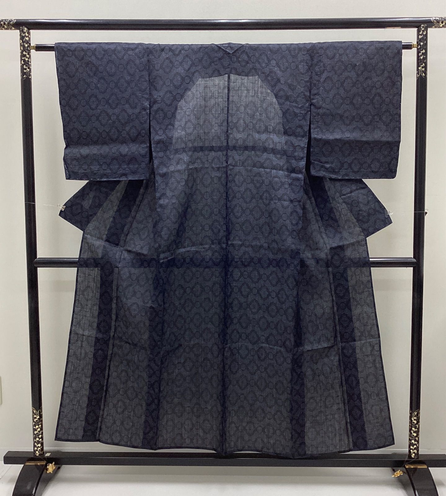 中古品　夏着物　宮古上布　幾何学　苧麻　裄61　R916