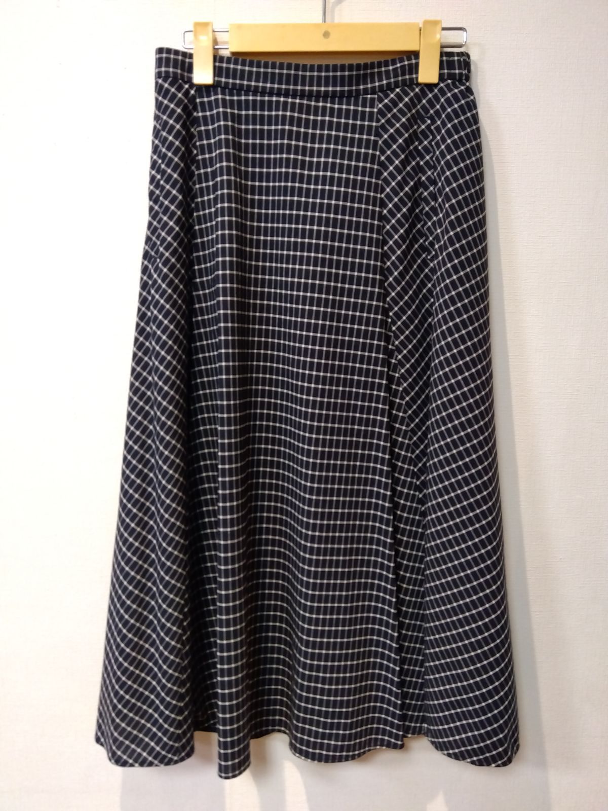 M20【美品】MACKINTOSH LONDON　マッキントッシュロンドン　スカート　ネイビー　ウィンドウペンチェック柄　コットンキュプラストレッチ　38サイズ