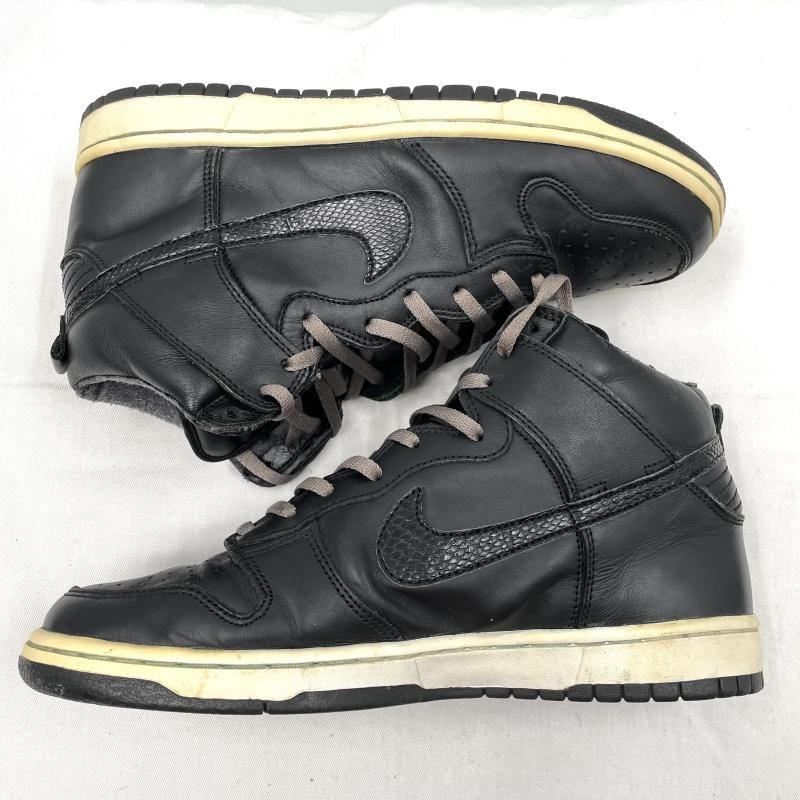 【中古】Stussy × Nike Dunk HIgh Plus ブラック 27cm 302763-001 ▲加水分解、ソール剥がれ スニーカー ステューシー×ナイキ[17]
