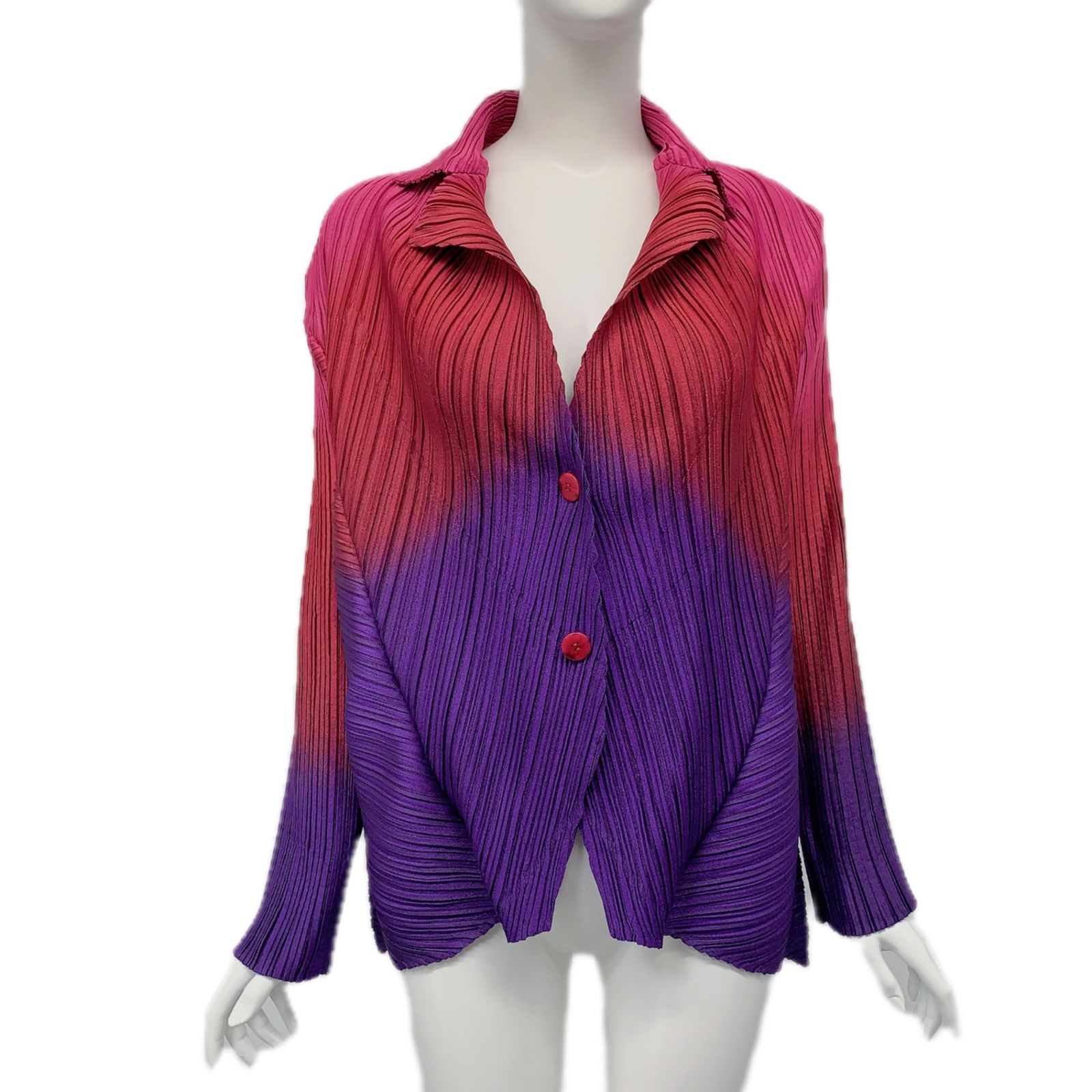 極美品 ISSEY MIYAKE イッセイミヤケ プリーツ ジャケット 変形 デザイン ピンク x パープル サイズ2