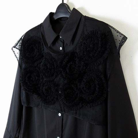 ダイアグラム グレースコンチネンタル Diagram 24SS レイヤード 刺繍 シャツ ブラウス 3way 長袖 チュール レース 花柄 刺繍 38 M 黒 ブラック 032434 1147 美品
