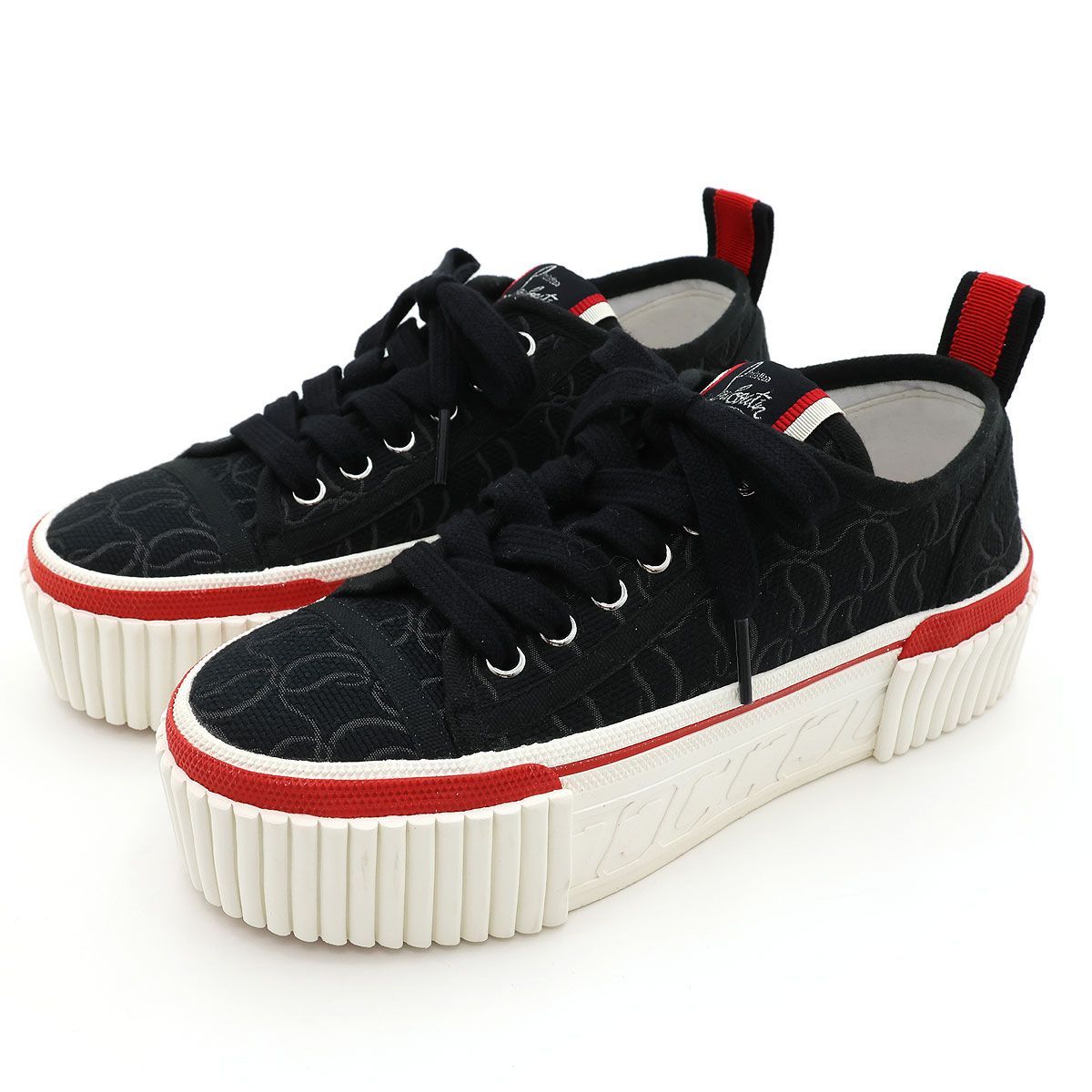 【 美品 】クリスチャンルブタン スニーカー スーパーぺドロ 40 35 1/2 22.5cm ブラック モノトーン Christian Louboutin キャンバス プラットフォームスニーカー
