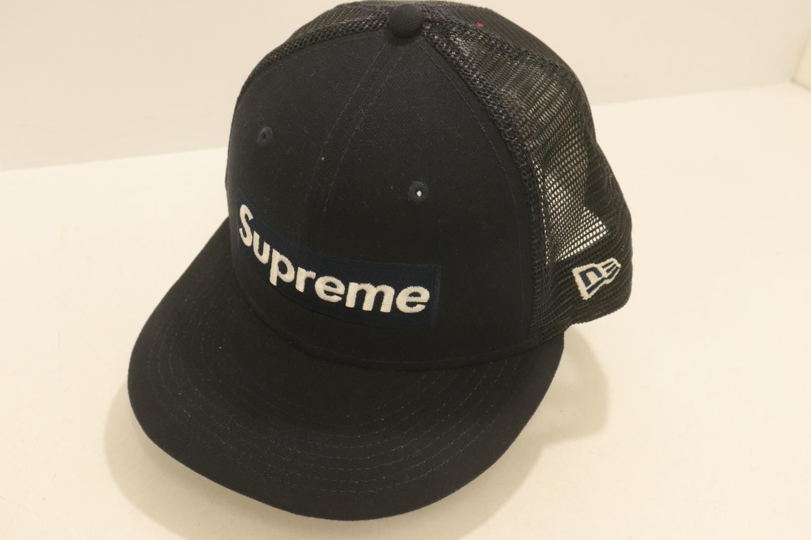 【中古】 Supreme メンズキャップ US7.5 Box Logo Mesh キャップ Supreme x new era US7.5 紺 ネイビー ロゴ