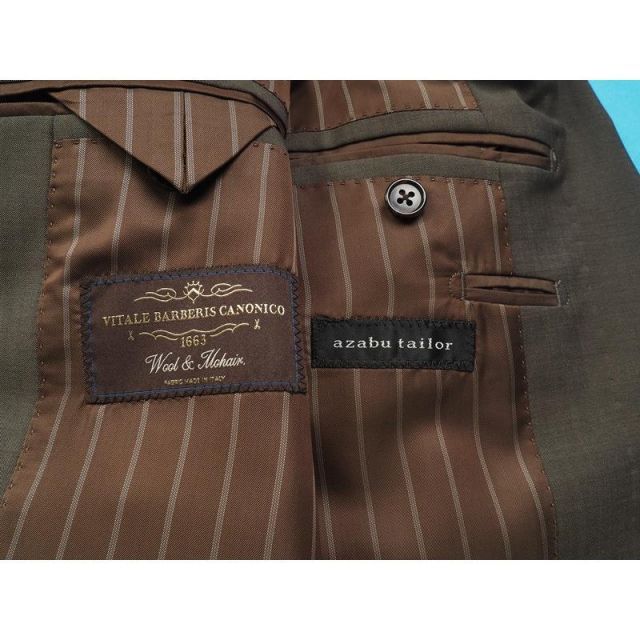 新品 azabu tailor 麻布テーラー 日本製 春夏『CANONICO カノニコ 伊製生地』ウール モヘヤ シャンブレー 無地 スーツ 46A(A5)茶 HS0064