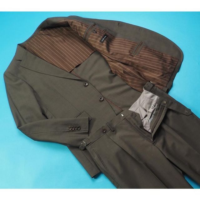 新品 azabu tailor 麻布テーラー 日本製 春夏『CANONICO カノニコ 伊製生地』ウール モヘヤ シャンブレー 無地 スーツ 46A(A5)茶 HS0064