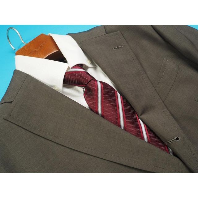 新品 azabu tailor 麻布テーラー 日本製 春夏『CANONICO カノニコ 伊製生地』ウール モヘヤ シャンブレー 無地 スーツ 46A(A5)茶 HS0064