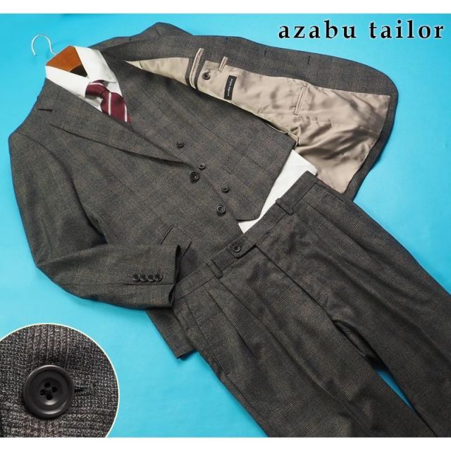新品 azabu tailor 麻布テーラー 日本製 秋冬『CANONICO カノニコ 伊製生地』起毛 スリーピース スーツ46A(A5程度)灰 0915-027