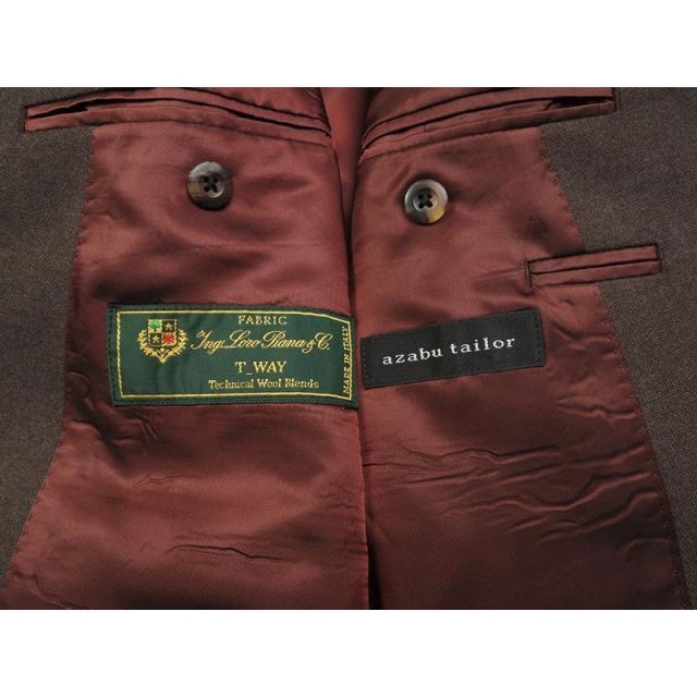 新品 azabu tailor 麻布テーラー 日本製 秋冬『ロロピアーナ T WAY 伊製生地』ツイード スリーピース スーツ46A(A5程度)茶 0830-122