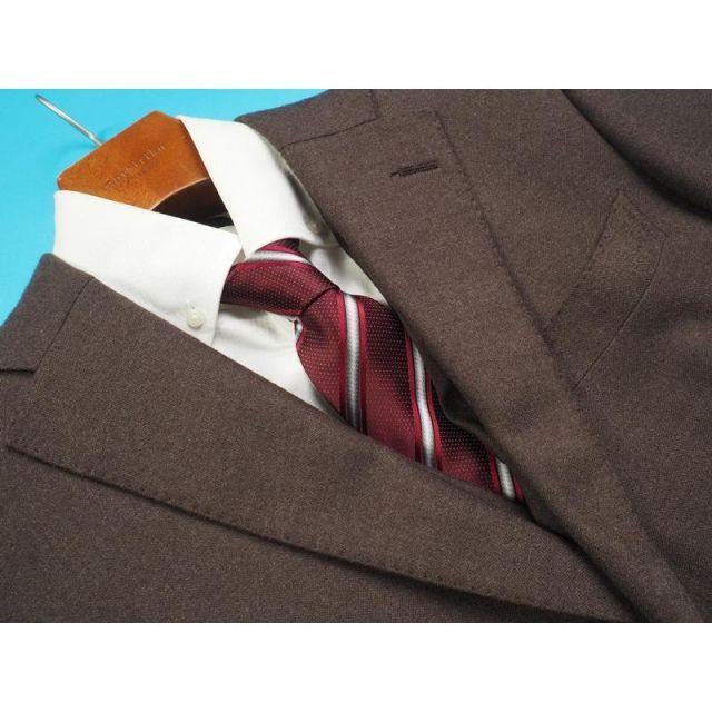 新品 azabu tailor 麻布テーラー 日本製 秋冬『ロロピアーナ T WAY 伊製生地』ツイード スリーピース スーツ46A(A5程度)茶 0830-122