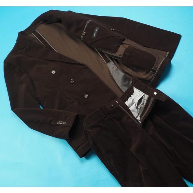 新品定価10万円 azabu tailor 麻布テーラー 日本製 秋冬『REDAELLI レダエリ 伊製生地』 コーデュロイ ダブルブレスト スーツ 46A(A5程度)茶 0817-002