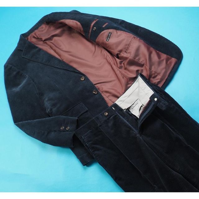 新品定価9.5万円 azabu tailor 麻布テーラー 日本製 秋冬『REDAELLI レダエリ 伊製生地』コーデュロイ ダブルブレスト スーツ 46A(A5相当)青 0820-140