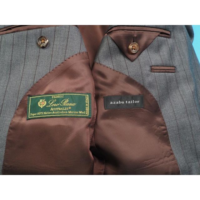 新品 azabu tailor 麻布テーラー 日本製 春秋冬『ロロピアーナ AUSTRALIS 伊製生地』スリーピース スーツ46A(A5程度)灰 0907-004