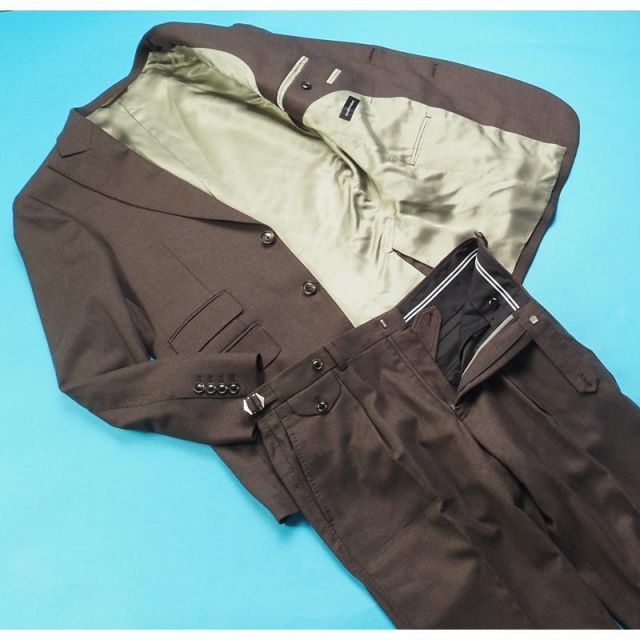 新品定価17.2万円 azabu tailor 麻布テーラー 日本製『ロロピアーナ 伊製生地』ツイード スリーピース スーツ46A(A5程度)茶 0830-123