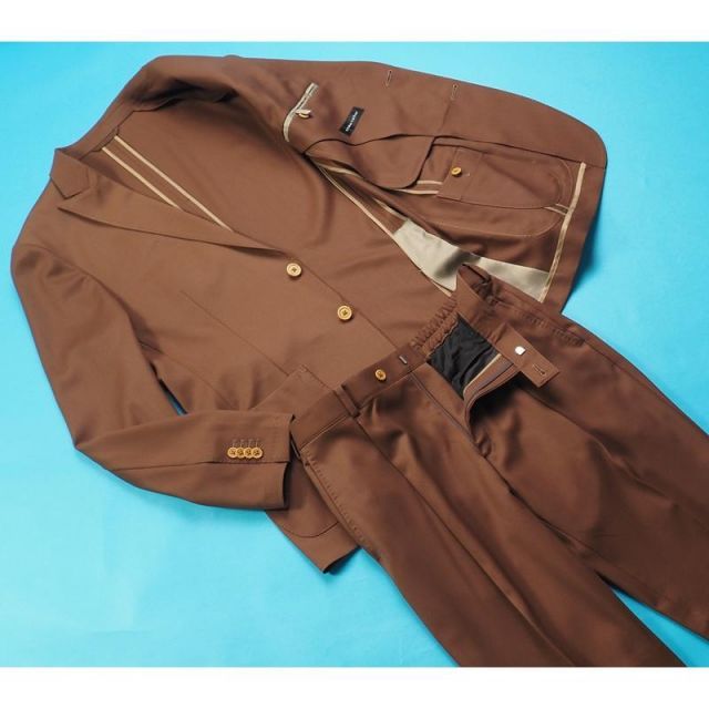 新品 azabu tailor 麻布テーラー 日本製 春秋『MARLANE マルラーネ 伊製生地』ウール100% アンコン スーツ 46A(A5相当)茶 0825-046