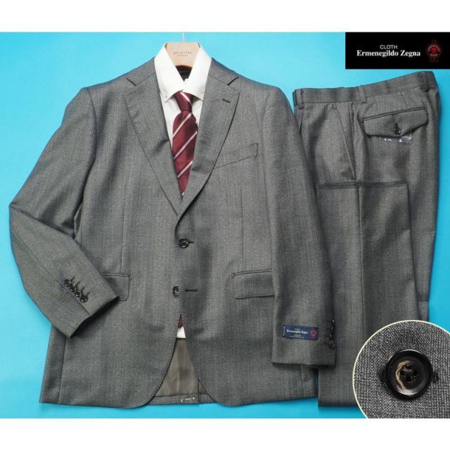 新品17.3万円 大手百貨店扱い 日本製 秋冬『Ermenegildo Zegna ゼニア ELECTA 伊製生地』ウール100% 織柄 スーツ A5灰(34) 6234AK