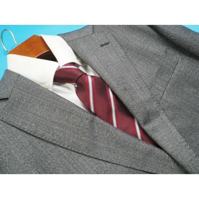 新品17.3万円 大手百貨店扱い 日本製 秋冬『Ermenegildo Zegna ゼニア ELECTA 伊製生地』ウール100% 織柄 スーツ A5灰(34) 6234AK