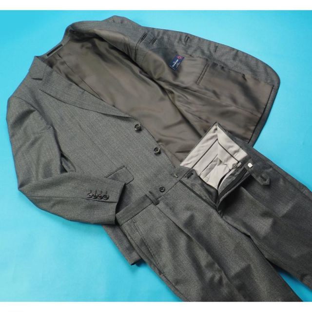 新品17.3万円 大手百貨店扱い 日本製 秋冬『Ermenegildo Zegna ゼニア ELECTA 伊製生地』ウール100% 織柄 スーツ A5灰(34) 6234AK