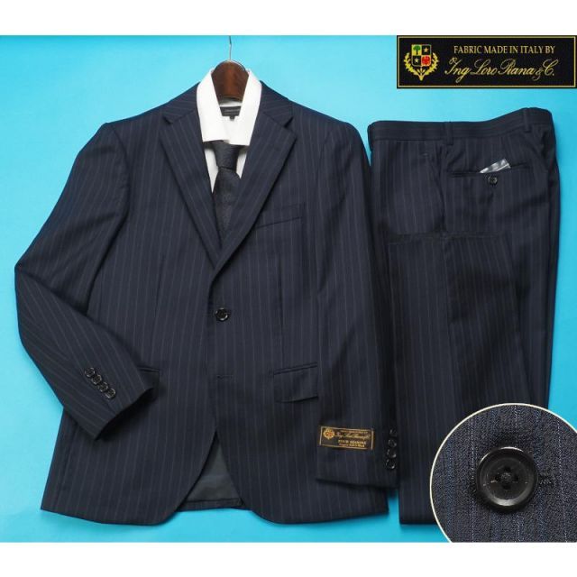 新品12.9万円 大手百貨店扱い 秋冬『Loro Piana ロロピアーナ FOUR SEASONS 伊製生地』艶感 ウール100% スーツ A4紺(21) 28168421