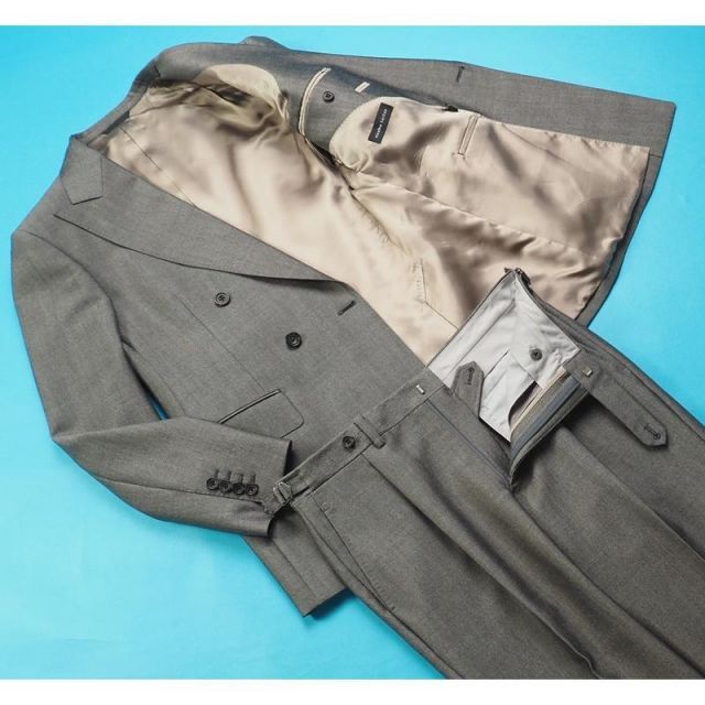 新品18万円 azabu tailor 麻布テーラー 日本製 春秋冬『DORMEUIL ドーメル TONIK 英国製生地』ダブルブレスト スーツ 46A(A5)灰 0211-050