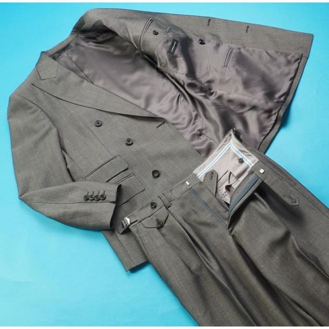 新品18万円 azabu tailor 麻布テーラー 日本製 春秋冬『DORMEUIL ドーメル TONIK 英国製生地』ダブルブレスト スーツ 46A(A5)灰 0127-130