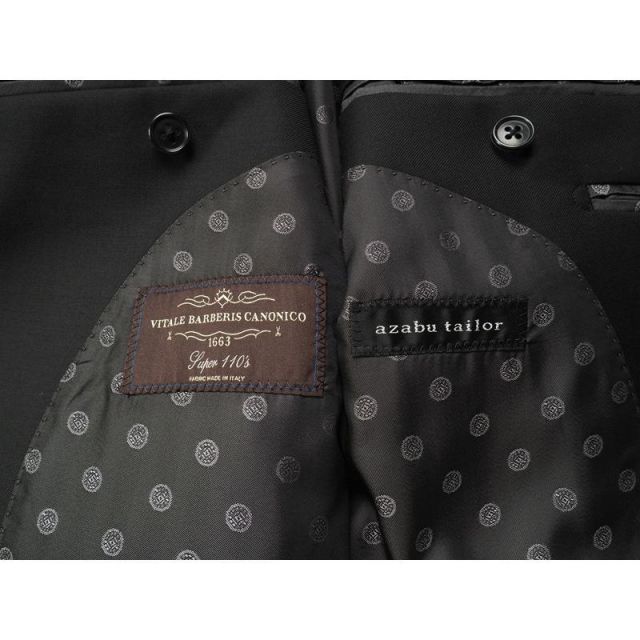新品 azabu tailor 麻布テーラー 日本製 秋冬『CANONICO カノニコ 伊生地』 Super100's ウール100% 無地 スーツ 48A(A6)黒 HS0040