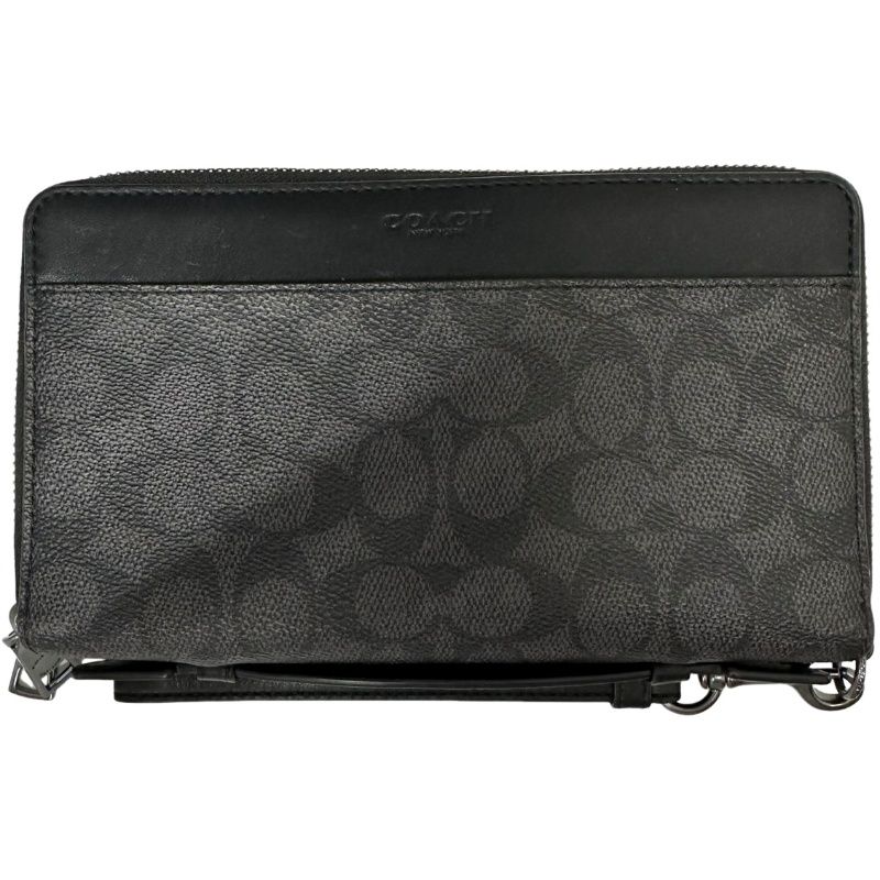 COACH コーチ ダブル ジップ トラベル オーガナイザー CW375 ブラック PVC 長財布 メンズ 【中古】 32605K221