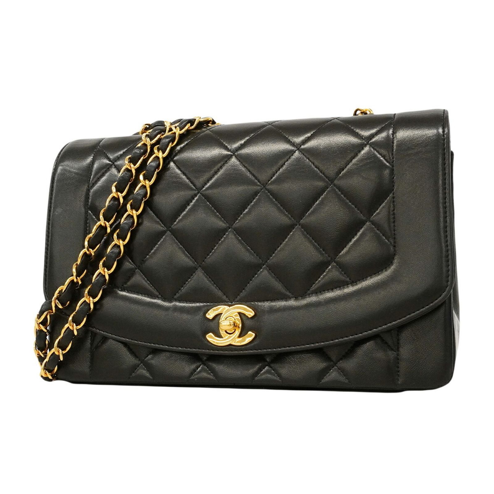 シャネル(Chanel) シャネル ショルダーバッグ ダイアナ チェーンショルダー ラムスキン ブラック レディース P3061126