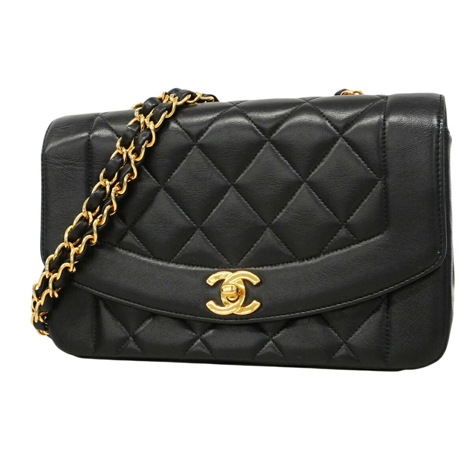 シャネル(Chanel) シャネル ショルダーバッグ ダイアナ チェーンショルダー ラムスキン ブラック レディース P3061124
