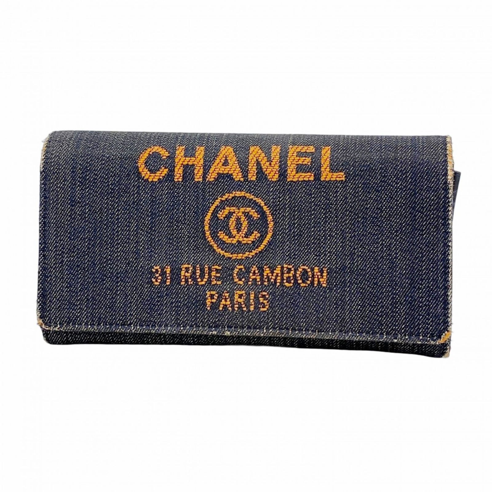 シャネル(Chanel) シャネル 長財布 ドーヴィル デニム ブラック オレンジ レディース P3018897