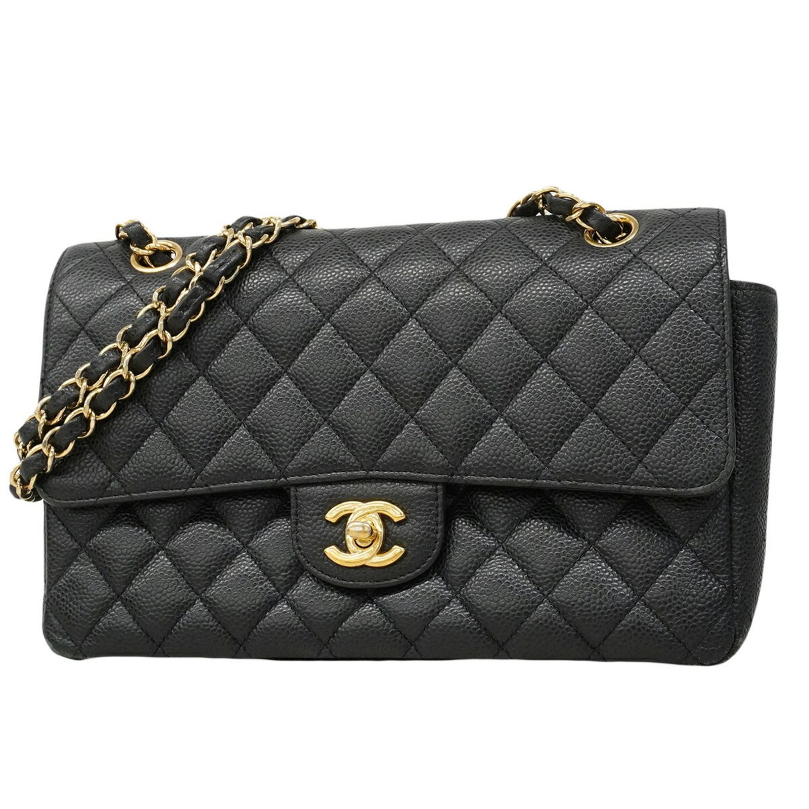 シャネル(Chanel) シャネル ショルダーバッグ マトラッセ Wフラップ Wチェーン キャビアスキン ブラック レディース P3005549