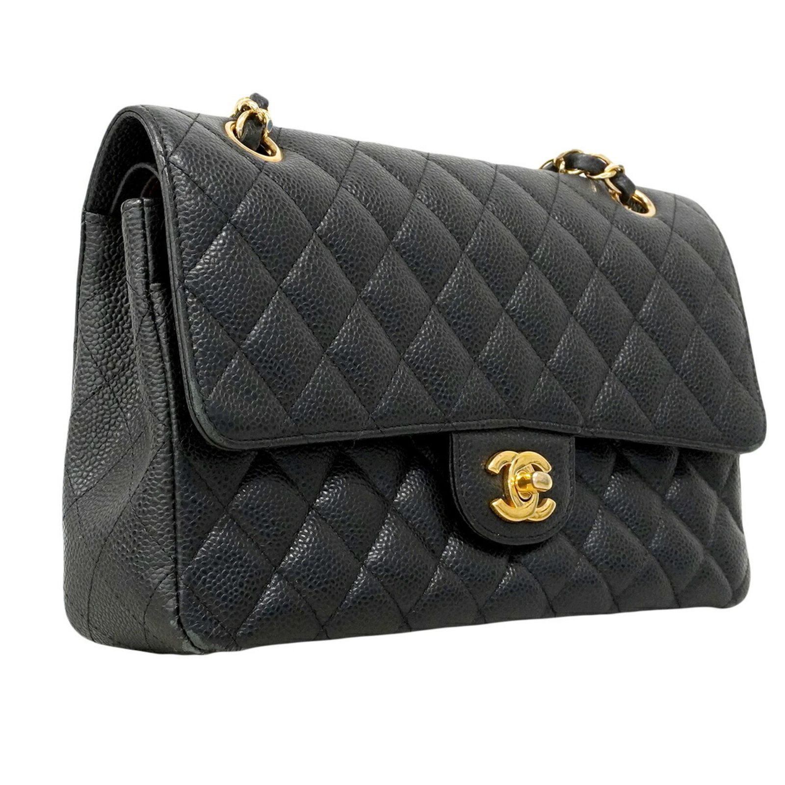 シャネル(Chanel) シャネル ショルダーバッグ マトラッセ Wフラップ Wチェーン キャビアスキン ブラック レディース P3005549