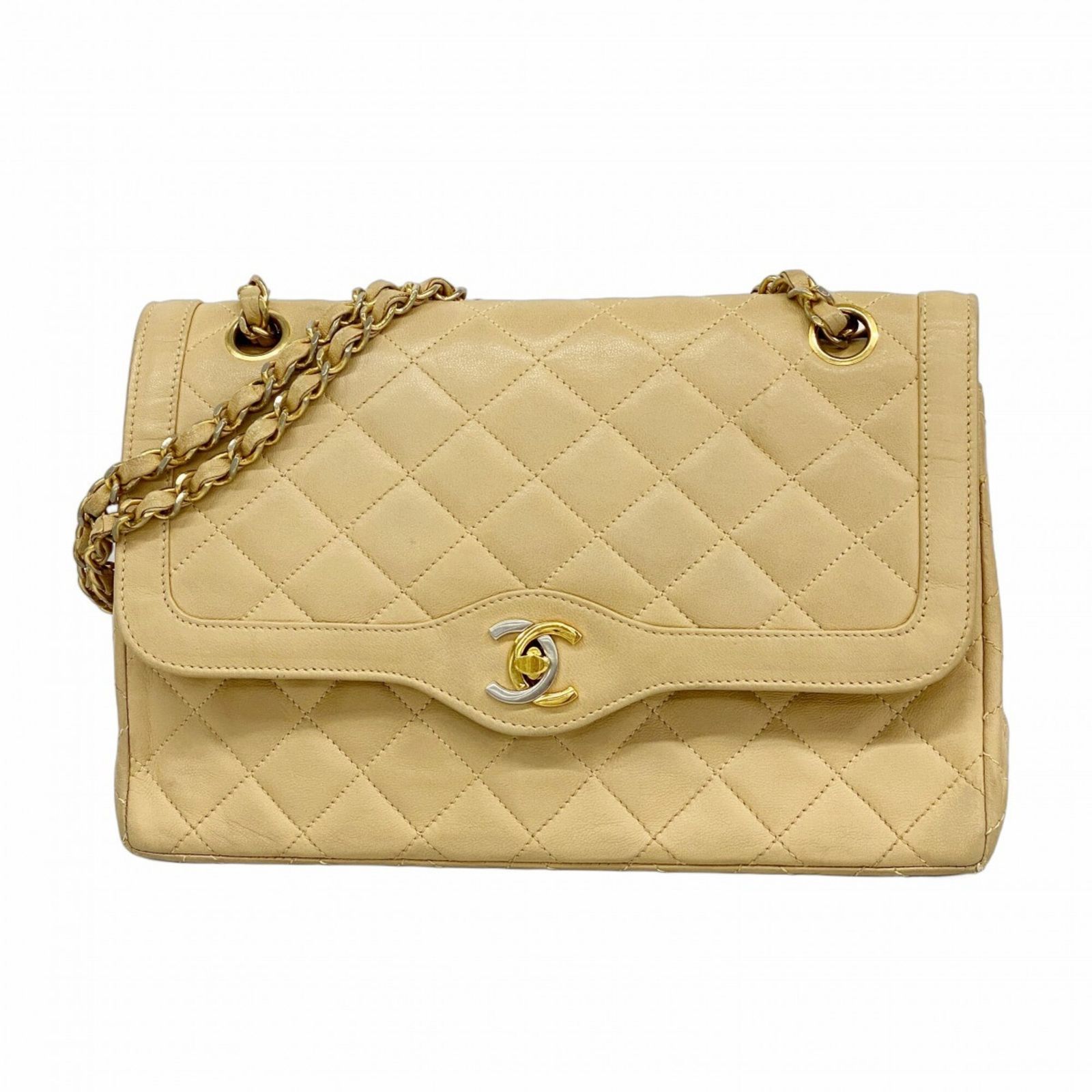 シャネル(Chanel) シャネル ショルダーバッグ マトラッセ パリ限定 Wフラップ Wチェーン ラムスキン ベージュ レディース P3005166
