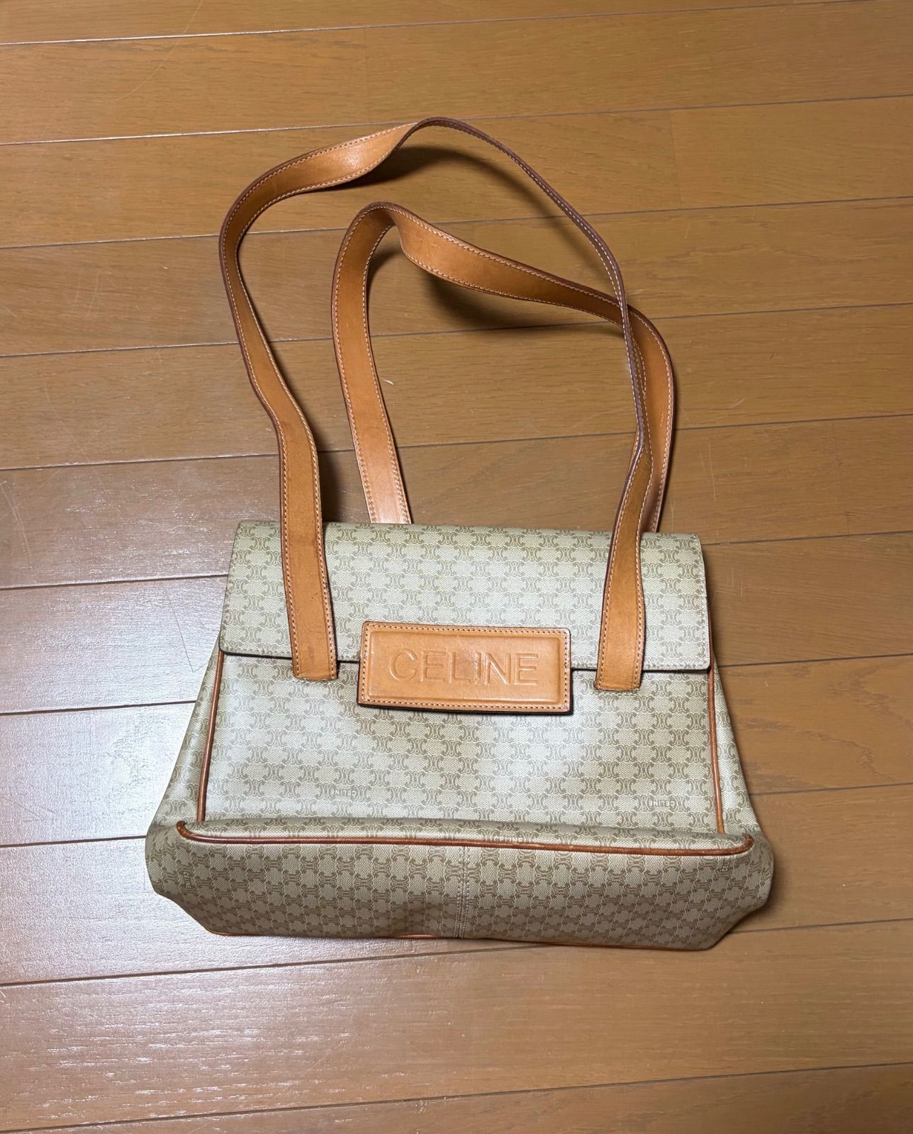 【CELINE】セリーヌ マカダム柄 トートバッグ PVC レザー ベージュ ブラウン オールドセリーヌ