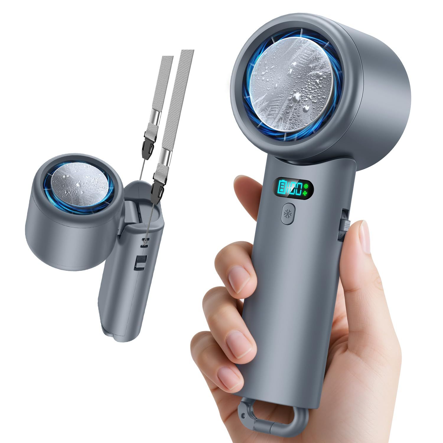 Portable Fan, Ultra High Speed Storm [-25℃ Instantaneous Cooling, 10,000 mAh, Large Capacity] Handy Fan with Cooling Plate, 100 Levels of Wind Power Control, Handheld/Neck/Tabletop/Hanging, 4 Way, 7 Blades, Strong, USB Rechargeable, Handheld Fan, Lasts 24 Hours, 90° Angle Adjustment Net, FC452822