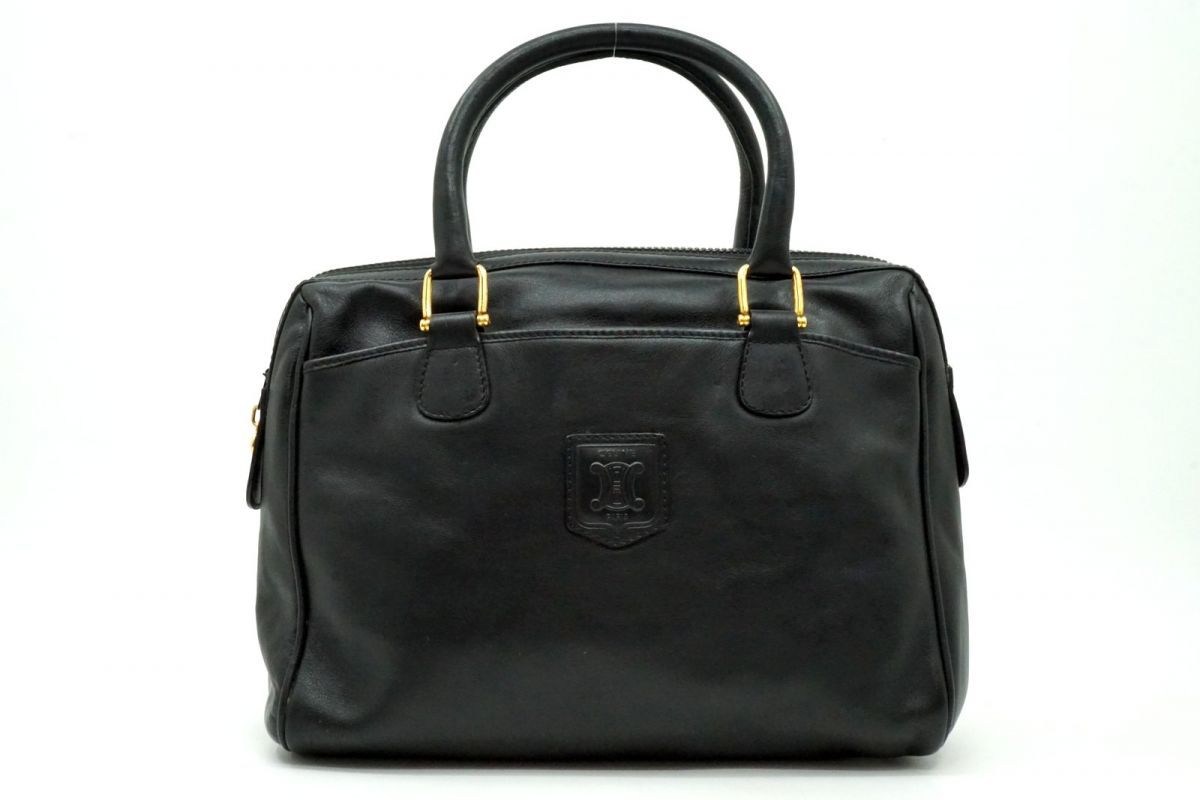 オールド セリーヌ ヴィンテージ ハンドバッグ トート トリオンフ ゴールド金具 A4収納 レザー 黒 ブラック CELINE 6732h