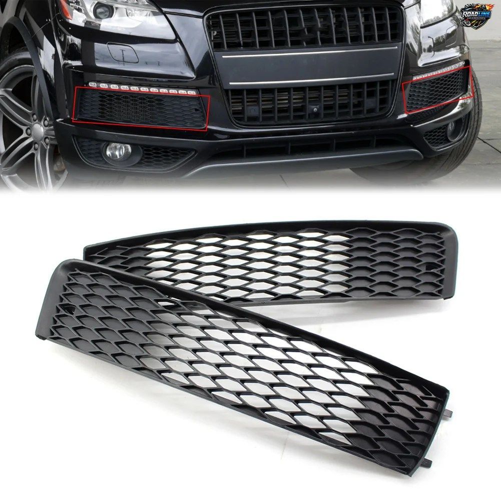 アウディ Q7 2010-2015 スポーツモデル専用 フロントバンパー下部アウターグリルインサート 2個セット 4L0807697B ABS ブラック