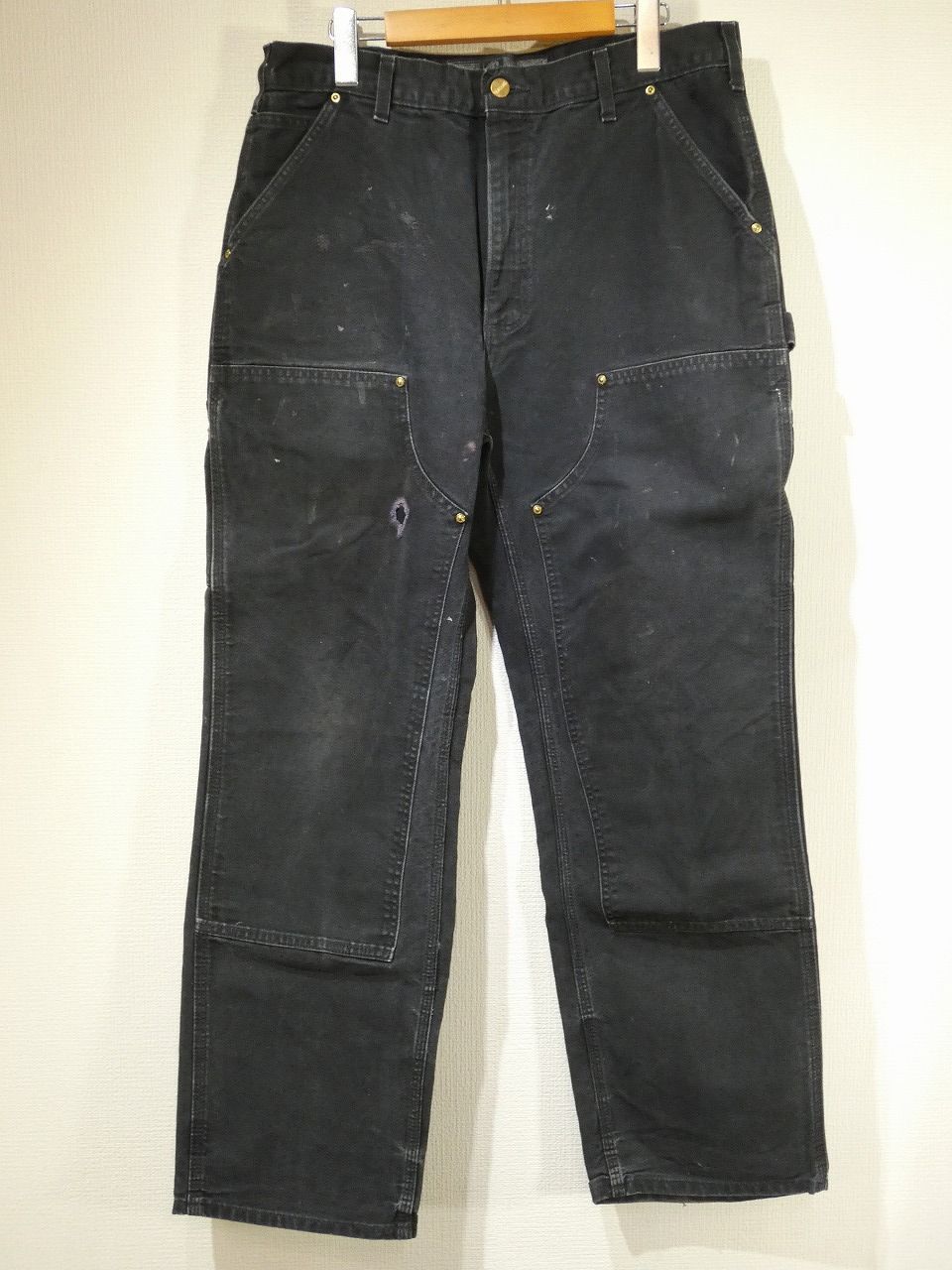 Distressed フェード USA製 20s ビンテージ Carhartt カーハート ブラック ダック ダブルニー ペインター ワーク パンツ 表記34×32 90s 80s