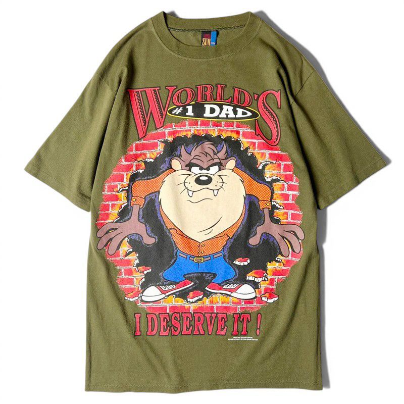 90s USA製 ルーニー テューンズ オフィシャル タズマニアン デビル プリント 半袖 Tシャツ M / 90年代 アメリカ製 オールド シングル オリーブ