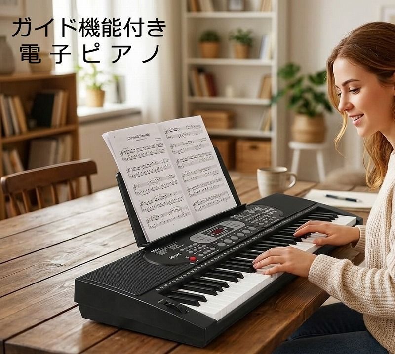 光った鍵盤をなぞるだけ！ガイド機能付き電子ピアノ KB-61K