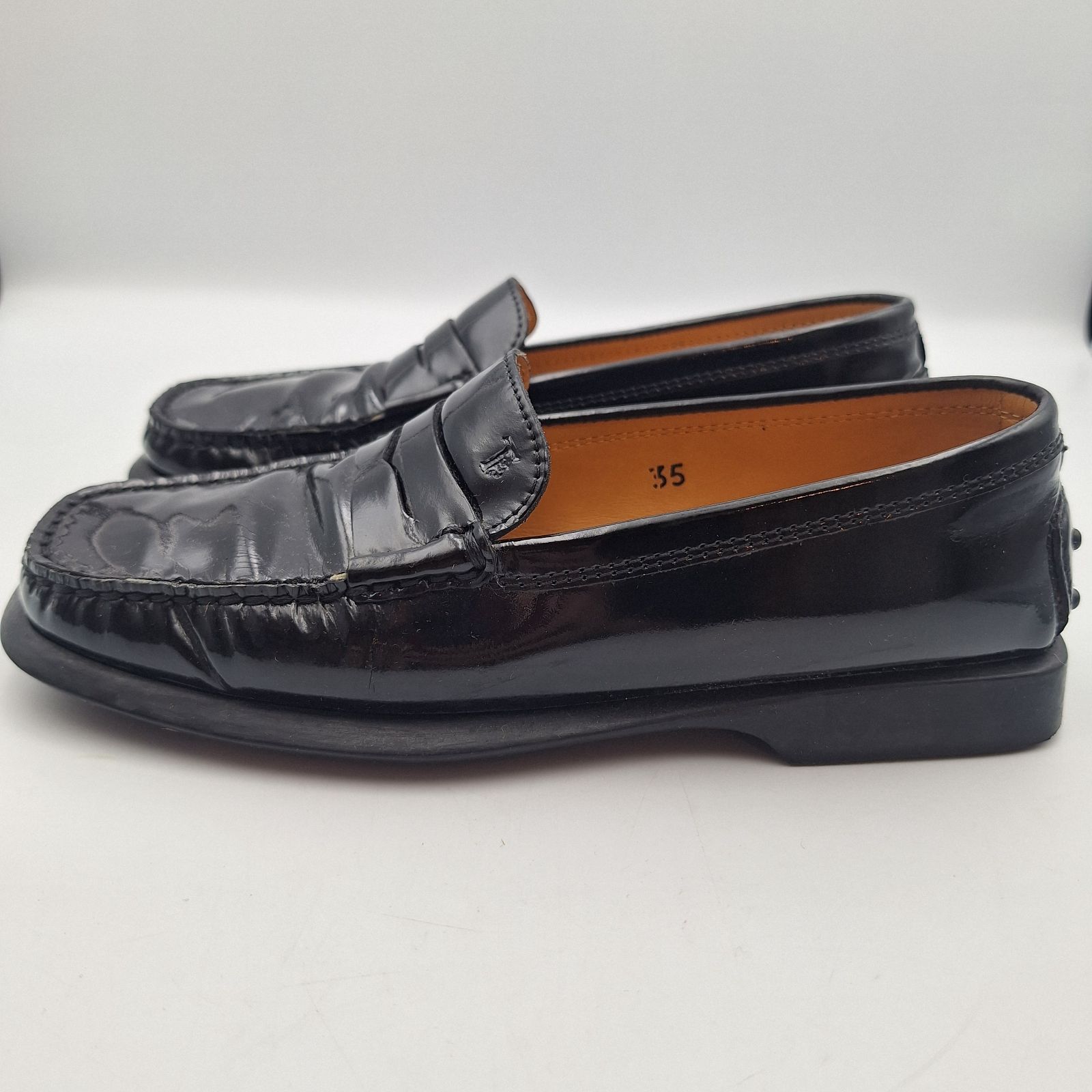 TOD'S トッズ コインローファー エナメル レザー ブラック 35 シューズ